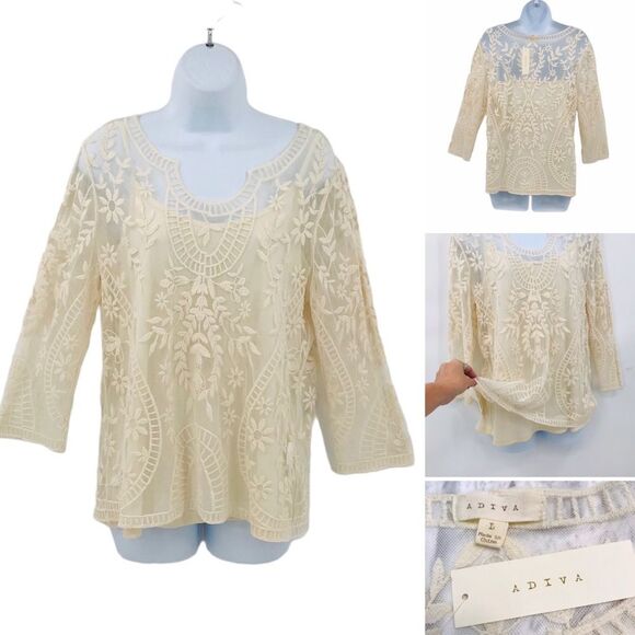 Adiva Embroidered Mesh Lace Top with Cami Sz. L NWT Fairycore - Picture 1 of 11